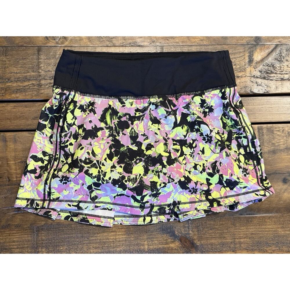 Lululemon Pace Rival Mid-Rise Skirt Inflected Highlight Yellow Black Size 2